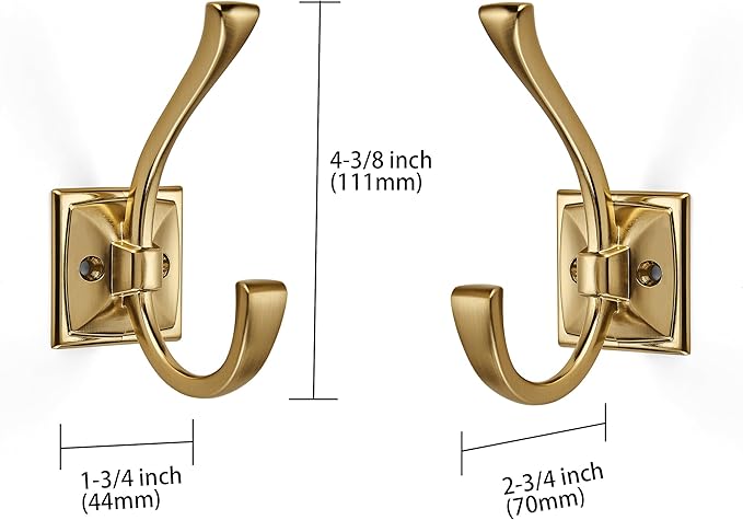 Large Wall Hooks 10 Pack Champagne Brozne Coat Hooks Hardware Towel Hooks for Hanging Coats 4.35 Inch Double Robe Hooks Wall Mounted with Screws for Key, Towel, Bags, Cup, Hat