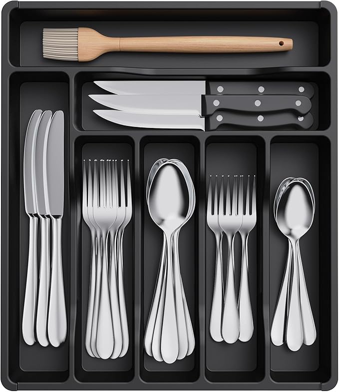 Lifewit Silverware Drawer Organizer Tray, Plastic Cutlery Storage