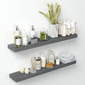 Homeforia 36 inch Gray Floating Shelves, High End Solid Real Wood 36inch Floating Shelf for Wall Mounted, Grey Wooden 36 inches Long Floating Shelves, Heavy Duty Bracket, 36 X 6.5 X 1.75 in, Set of 2