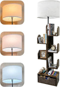 Cactus Tree Floor Lamp with 3-Color Dimmable Lighting, 5-Tier Wood Bookshelf, 58" Tall Space-Saving Organizer Shelf for CDs/Movies/Books, Ideal Small Space Solution for Living Room/Bedroom/Home Office