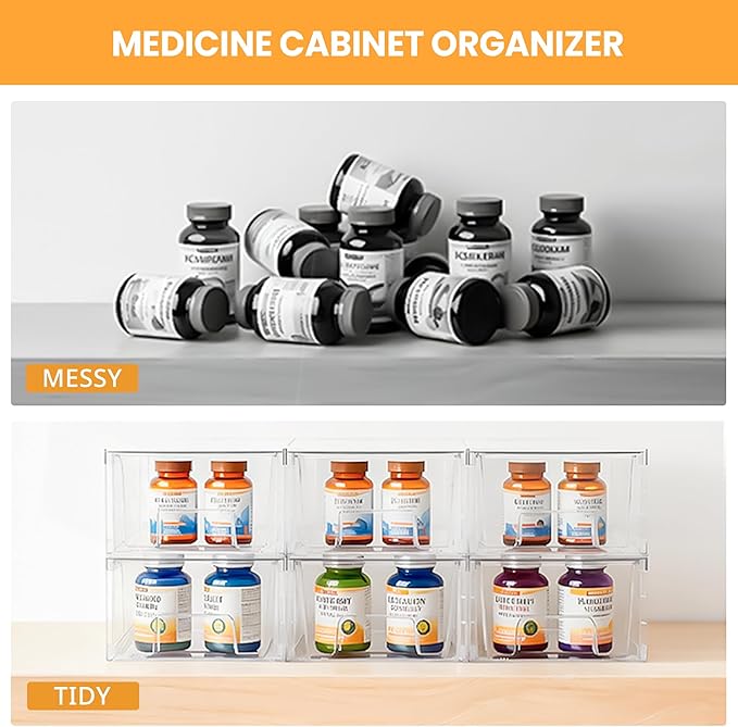6 Pack Stackable Storage Drawers, Plastic Organizers Bins, Drawers Storage