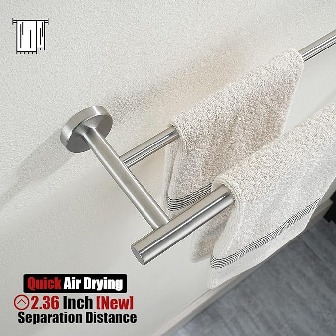 JQK Double Bath Towel Bar, 39 Inch 304 Stainless Steel Thicken 1mm Towel Rack for Bathroom, Bath Towel Holder Brushed Wall Mount, Useable Length 36 Inch, TB100L36-BN