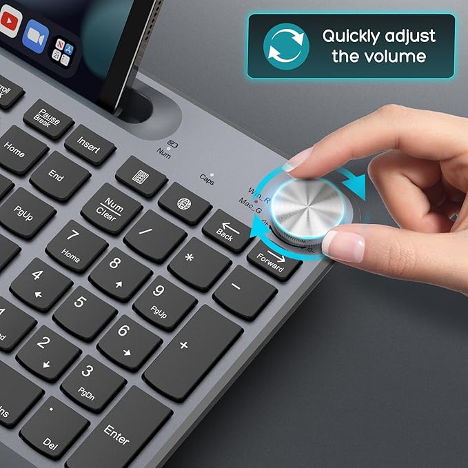 Ergonomic Wireless Keyboard and Mouse with Wrist Rest，Phone Holder - 2.4GHz Full-Sized Low-Profile Quiet Wireless Mouse and Keyboard Combo for Computer, Laptop, PC, Mac-Grey