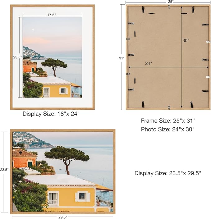 Axeman 24x30 Picture Frame | Solid Oak Wood 24 By 30 Poster Frame With Mat For 18x24 | Tempered Glass And Hanging Hardware Included Home Wall Decor Hanging Frame | Natural