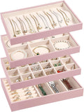 LANDICI Stackable Jewelry Organizer Trays 4 Set, PU Leather Jewelry Organizer
