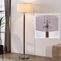 Walnut Brown Modern Floor Lamp for Living Room, Dimmable Tall Standing Lamp with Linen Shade and Bulb, Mid Century Rustic Farmhouse Floor Lamp for Bedroom Office Corner