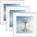 16x16 Metal Square Picture Frame For Wall With Mat For 12x12, 16''x16'' Aluminum Photo Frames With Tempered Glass For Home Decor, Minimalist Modern Poster Frame Horizontally Vertically, Silver