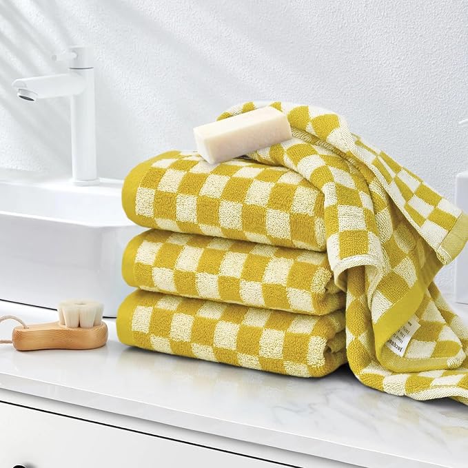 Jacquotha 4 Pcs Hand Towels for Bathroom Checkered, Cotton Soft Absorbent Cute Checkered Bathroom Towel, Fall Decor, 13 x 29 Inches
