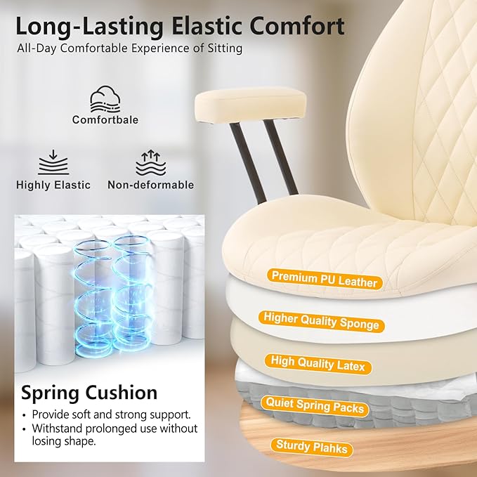 YFO Home Office Desk Chair Office Rubber Casters Ergonomic Computer Chair with Lumbar Support Adjustable Height Rolling Swivel Executive Task Armrests Chair， Cream Leather