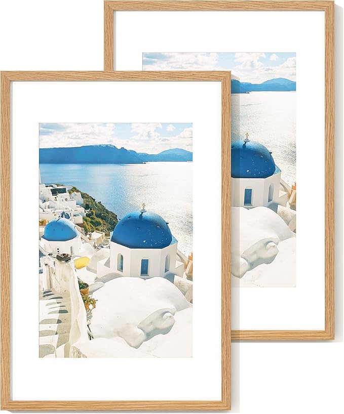 Axeman 16x24 Frame With Mat for 12x18, Solid Oak Wood 16x24 Poster Frame With Tempered Glass, 16 x 24 Picture Frame for Wall, 16 by 24 Wood Frame Home Decor, Hanging Hardware included, 2 PCs, Natural