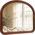 Arched Mirror 34 x 29 Inch,Walnut Brown Wood Rustic Bathroom Tempered Wall Mirror with Wood Frame,Round Corner Arch Farmhouse Wooden Vanity Mirror for Living Room,Entryway or Bedroom