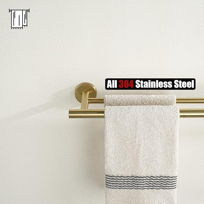 JQK Double Bath Towel Bar, Brushed Gold 39 Inch 304 Stainless Steel Thicken 0.8mm Towel Rack for Bathroom, Towel Holder Wall Mount, Useable Length 36 Inch, TB100L36-BG