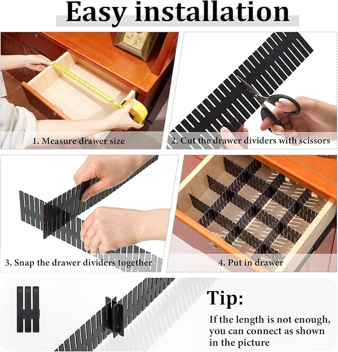 Vesici 80 Pcs Drawer Dividers Adjustable Plastic Organizer DIY Separators