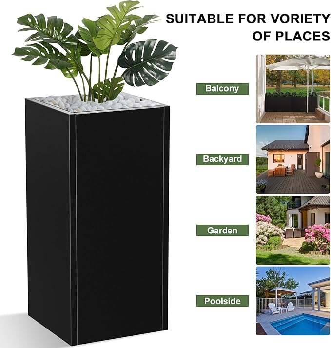 Metal Planter Box, Planter Boxes Outdoor Heavy Duty Metal Garden Planter Spliced Flower Pot with Partitions, All-Weather Use with Drainage Holes for Patio/Porch-30 x 14" x 14"