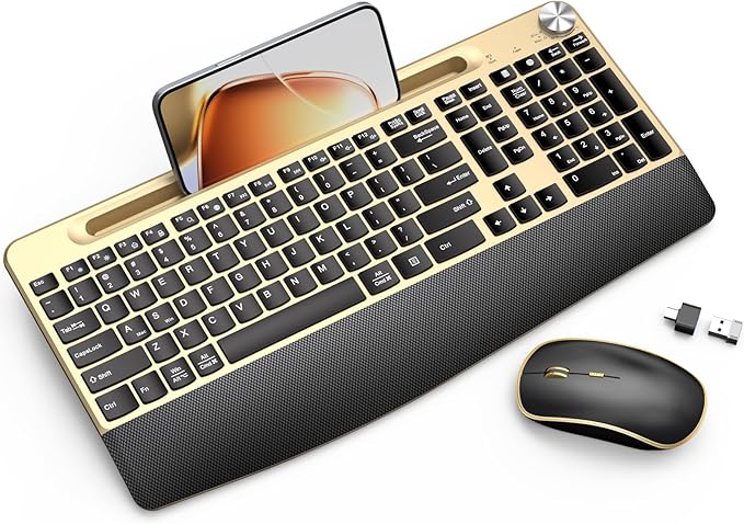JOYACCESS Wireless Keyboard and Mouse Combo,Full-Sized 2.4GHz Wireless Keyboard with Comfortable Palm Rest,Volume Roller& Tilt Legs 2.4GHz Cordless Connection for Mac/Windows