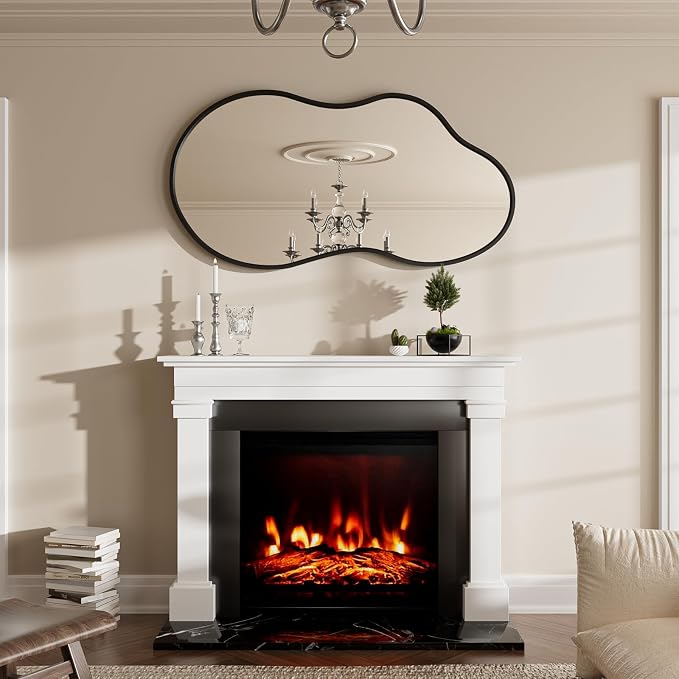 20”x 36” Irregular Wall Mirror, Asymmetrical Bathroom Vanity Mirror, Unique Shape Metal Framed Black Mirrors, Decorative Mirrors for Bedroom Living Room Entryway Wall-Mounted