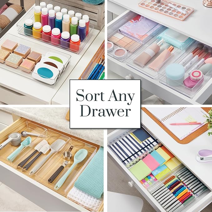 STORi SimpleSort 3-Piece Stackable Clear Drawer Organizer Set | 12" x 6" x 2"