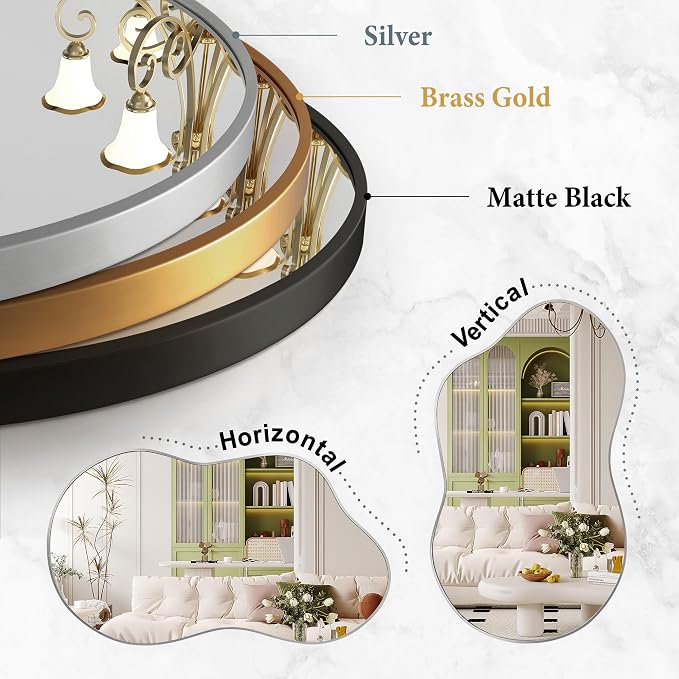 Dorlicecass Irregular Wall Mirror - Wall Mirrors Decorative 24"x36" Silver Asymmetrical Mirror Tempered Glass Aviation Aluminum Alloy Frame for Bathroom, Bedroom, Living Room, Cloakroom, Entryway