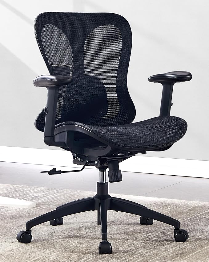 Ergonomic Office Desk Chair, Comfortable Computer Gaming Chair, Breathable Mesh Back & Seat, Adjustable Armrest, Lumbar Support, Butterfly Design for Home Office (Black)