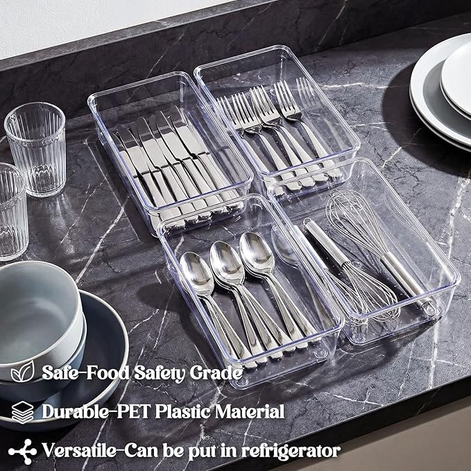 Maitys 12 Pcs Clear Drawer Organizer 9 x 6 x 2 Inches Plastic Rectangle Trays