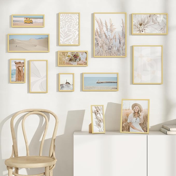 A3 Picture Frame Gold - High-End Metal 11.7 x 16.5 Frame for Wall, Poster Frame, A3 Photo Frame with Mat A4, Aluminum Frame and Real Glass, Wall Kit, Gold