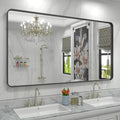 60x36 Matte Black Bathroom Mirror, Modern Rectangle Metal Framed Mirrors for Wall, Rounded Corners, Shatter-Proof (Horizontal/Vertical)