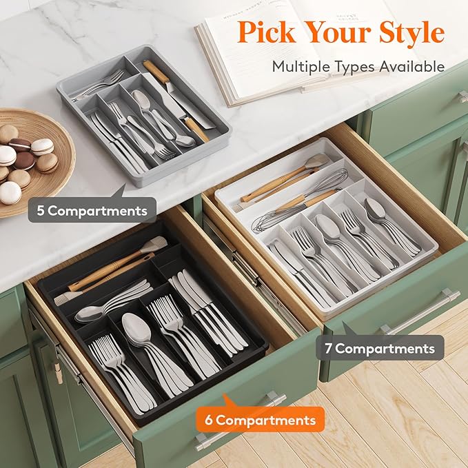 Lifewit Silverware Drawer Organizer Tray, Plastic Cutlery Storage