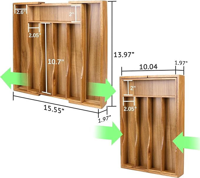 Expandable Acacia Kitchen Drawer Organizer