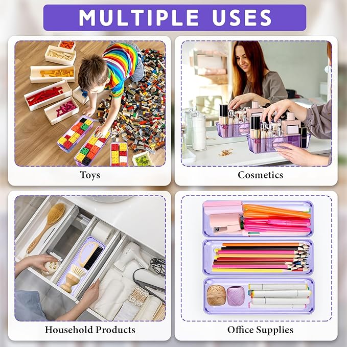 Maitys 12 Pcs Clear Drawer Organizer 9 x 3 x 2 Inches Plastic Rectangle Trays