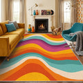 Retro 70s Area Rug 7x10, Mid Century Modern Abstract Wavy Carpet, Colorful Rainbow Swirl Rug for Living Room Bedroom Office, Non-Slip Washable Indoor Floor Mat