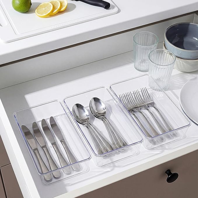 Maitys 12 Pcs Clear Drawer Organizer 9 x 6 x 2 Inches Plastic Rectangle Trays