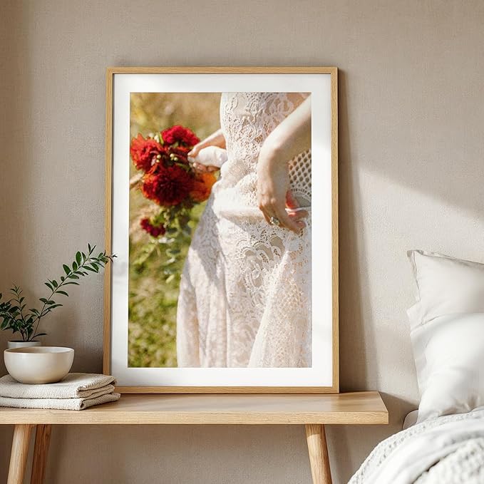 Axeman 24x34 Frame | Solid Oak Wood 24x34 Poster Frame With Mat for 20x30 | 34x24 Wood Picture Frame | Tempered Glass and Hanging Hardware Included Home Wall Decor Art Hanging Frame | Natural