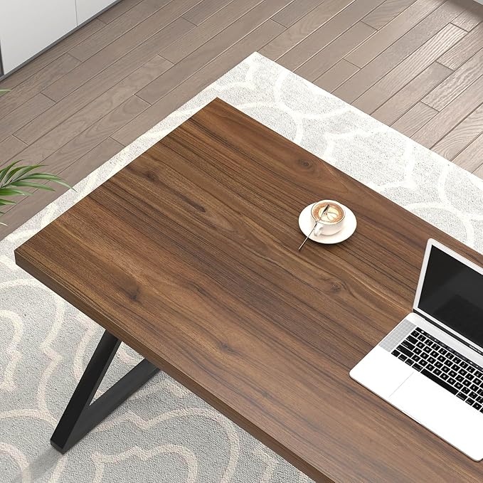 FOLUBAN Office Desk, Modern Wood and Metal Home Desk, Writing Study Work Desks for Bedroom, Industrial PC Gaming Table for Living Room, Walnut, 60 Inch