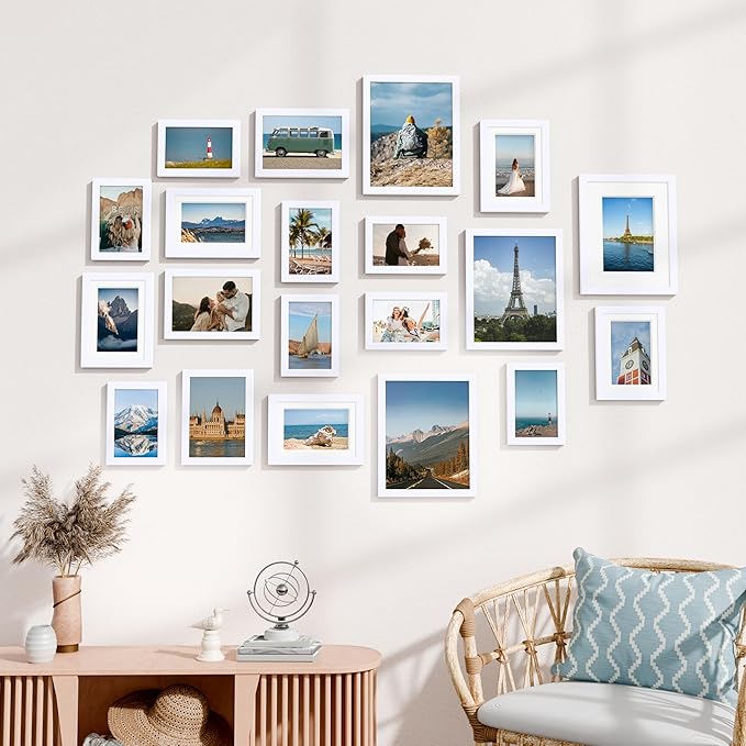 Vittanly 20 Pack Picture Frames Collage Wall Decor, Gallery Wall Frame Set with 4Pcs 8x10, 8Pcs 5x7 and 8Pcs 4x6 Photo Frames, Picture Frame Set for Wall Collage or Tabletop Display, White