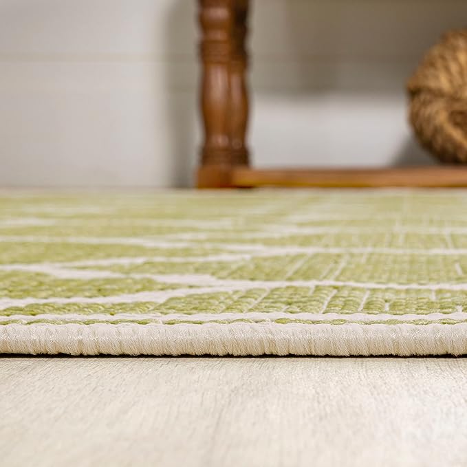Eyely BMS109G-5R Santa Monica Trebol Moroccan Trellis Textured Weave Indoor/Outdoor Area Rug Coastal;Bohemian, Bedroom, Backyard, Patio, Easy-Cleaning, Non-Shedding, 5' Round, Green/Cream