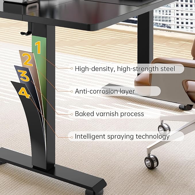 Veken 55 Inch Large Electric Standing Desk, Heights Adjustable,Sit to Stand Up, Work Home Office Computer Table for Study, Walking Pad, Writing, and Games, Wooden Desktop Desks, Black