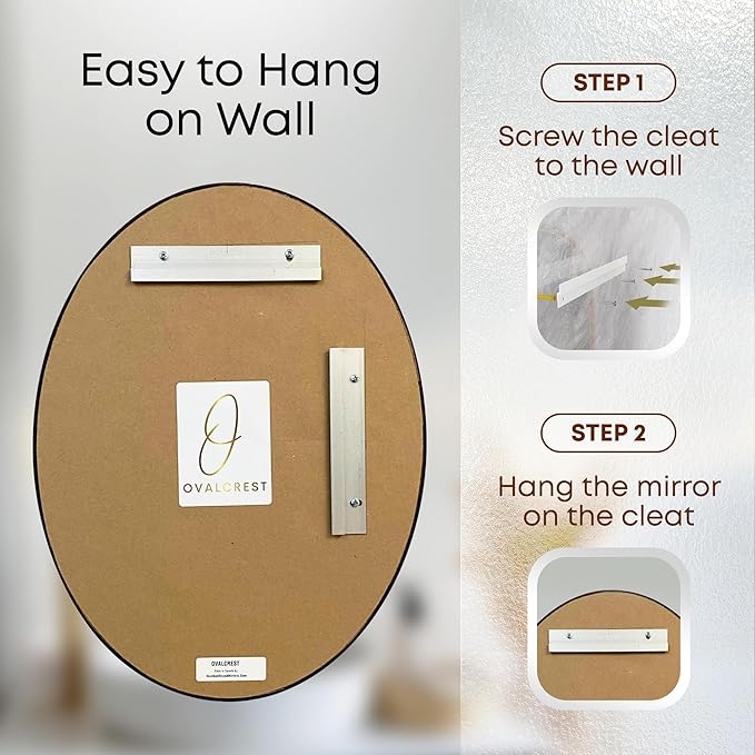 OVALCREST - Oval Wooden Beveled Wall Mirror for Home Decor, Bathroom, Vanity, Bedroom, Living Room, Hallway - London Style (Linen White) 17.1 x 13.1
