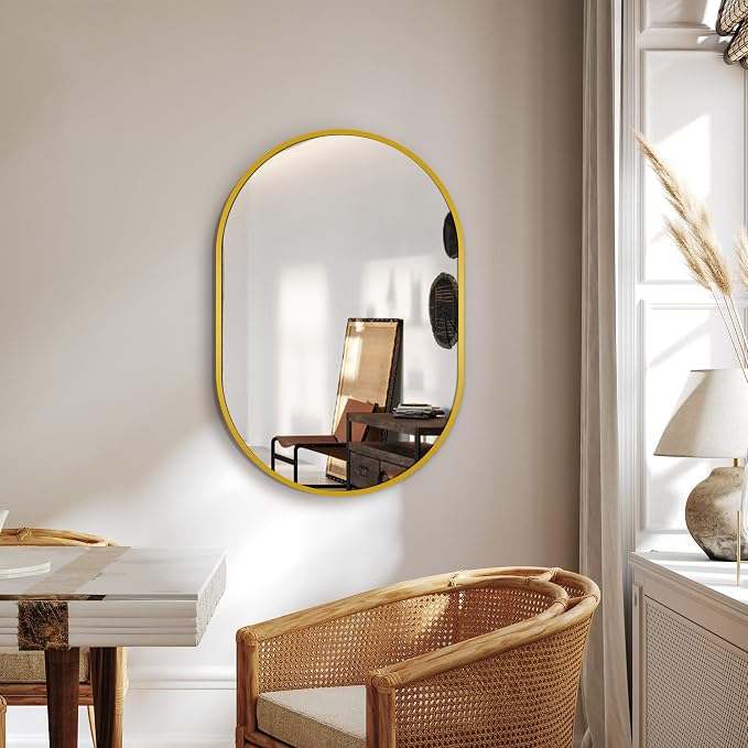 Bathroom Mirror for Wall, 30''x20'', Gold Oval Mirror for Bedroom Entryway Bathroom, Metal Framed Vanity Mirror(30''x20'',Gold)