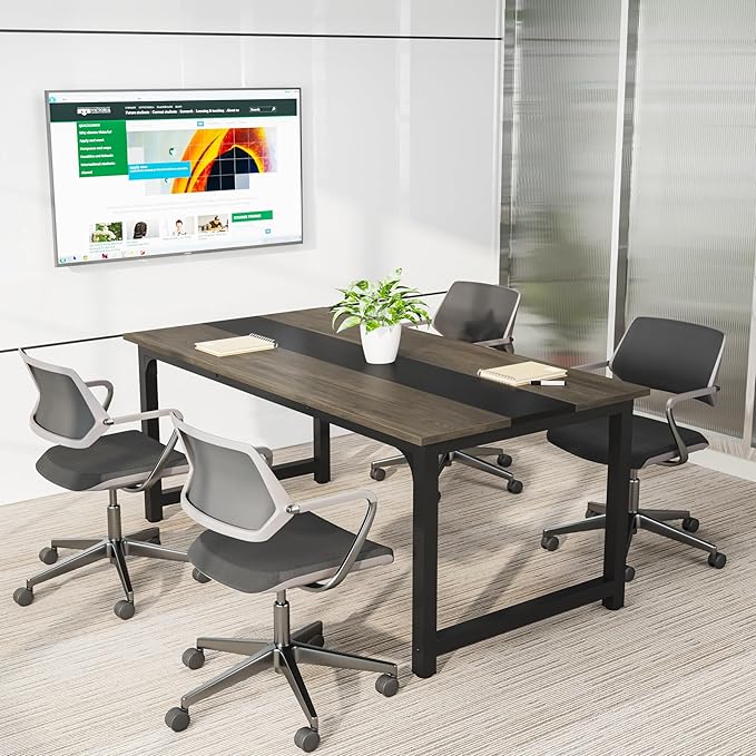 Tribesigns Modern Computer Desk, 63 x 31.5 inch Large Office Desk Computer Table Study Writing Desk Workstation for Home Office, Grey/Black