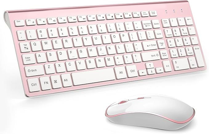 Wireless Keyboard Mouse, JOYACCESS 2.4G Compact and Ultra Slim Wireless Keyboard and Mouse for Windows, Computer, Desktop, PC, Laptop (Pink)