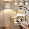 ZECOXOL Arc Floor Lamp for Living Room Boho Floor Lamps with Remote Control & with 3 Color Temperatures,Rattan Wicker Standing Lamp Dimmable Tall Floor Lamp for Bedroom Living Room Corner