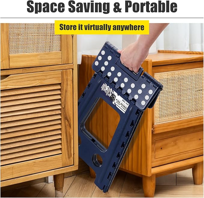 Delxo Folding Step Stool 17.5 Inch,Heavy Duty Step Stools for Adults,Non Slip Folding Stool with Handle,Premium Portable Foldable Step Stool for Kitchen Bathroom Bedroom Up to 400LBS,(Royal Blue,1PC)
