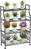 GIOTORENT Plant Stand Outdoor Indoor 4 Tier Metal Waterproof - 41.3" Plant Shelf for Patio, Balcony, Living Room, Large Capacity Tiered Plant Rack, Black