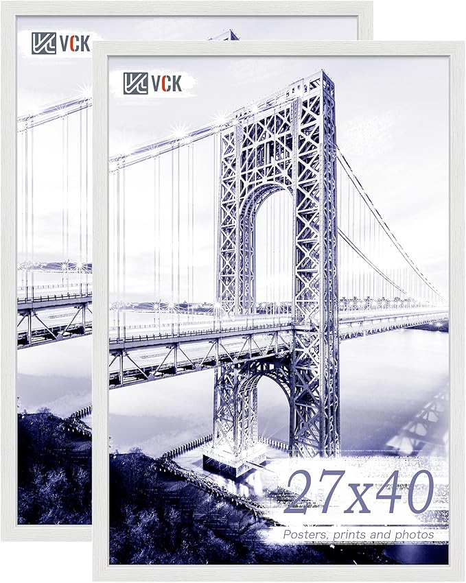 VCK 27x40 Solid Wood Poster Frames Set of 2, Exclusive Woodgrain Frame, Wall Gallery Picture Frame - White
