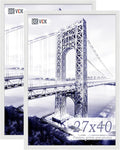 VCK 27x40 Solid Wood Poster Frames Set of 2, Exclusive Woodgrain Frame, Wall Gallery Picture Frame - White