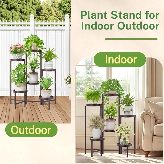 iDavosic.ly Plant Stand Indoor Outdoor, 6 Tier Corner Metal Flower Display Holder Shelf, Folding Tall Orchid Rack for Patio Balcony Porch Garden Living Room House, Violet Bronze