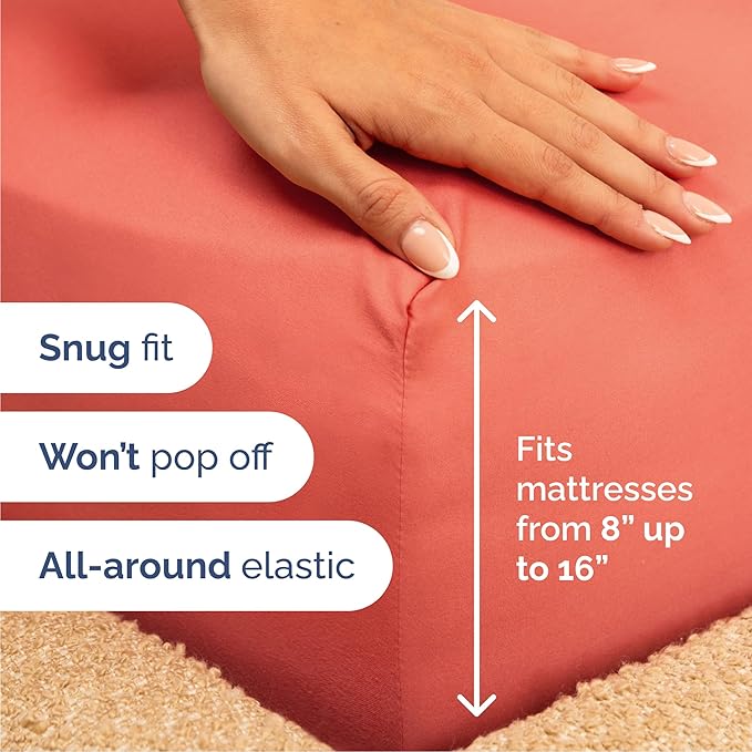 Cal King Size 4 Piece Sheet Set - Comfy Breathable & Cooling Bed Sheets Set - Hotel Luxury Bedding for Women, Men, Kids, Teens, Boys & Girls - Deep Pockets, Ultra-Soft, Wrinkle Free - Oeko-Tex - Coral