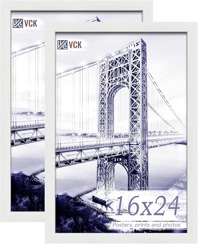 VCK 16x24 Solid Wood Poster Frames - White, Textured Exclusive Picture Frame Set of 2, Wall Hanging