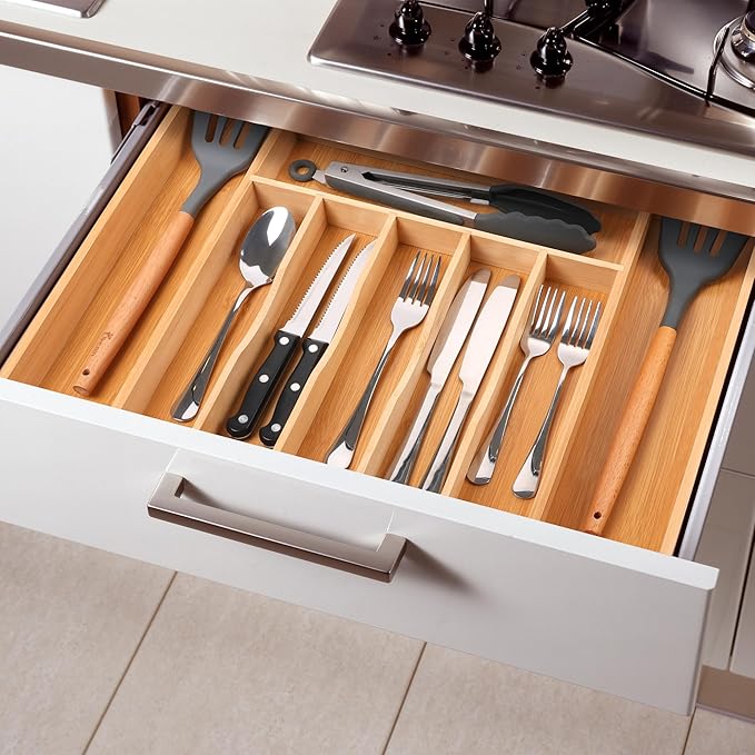 Large Premium Bamboo Silverware Organizer