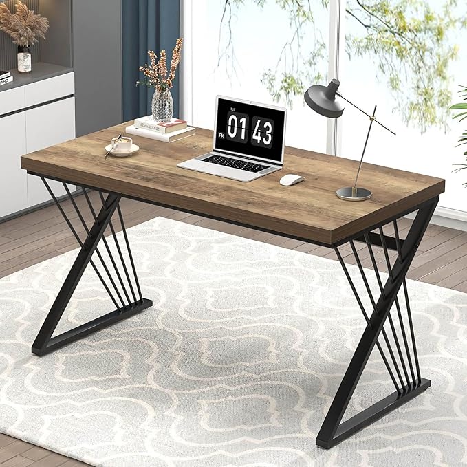 FOLUBAN Computer Desk, Modern Home Office Desk, Industrial Wood and Metal Study Writing Work PC Table for Bedroom Living Room, Rustic Oak, 47 Inch
